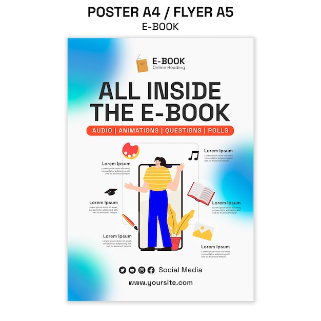 PSD flat design ebook poster template