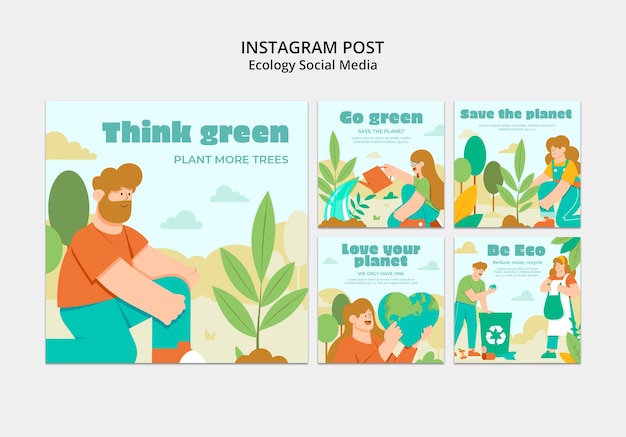 flat design ecology concept instagram posts