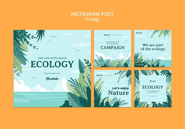 PSD flat design ecology instagram posts