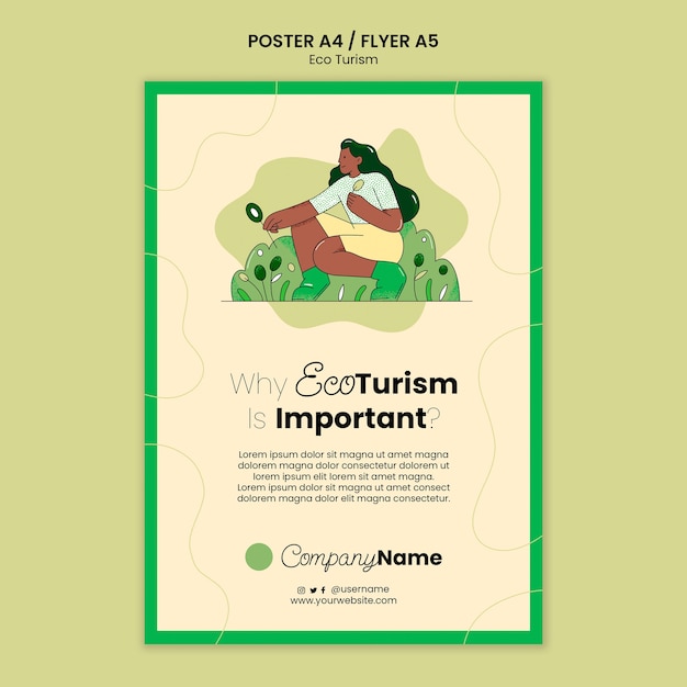 PSD modello di poster di ecoturismo design piatto