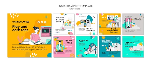 PSD flat design education concept instagram posts