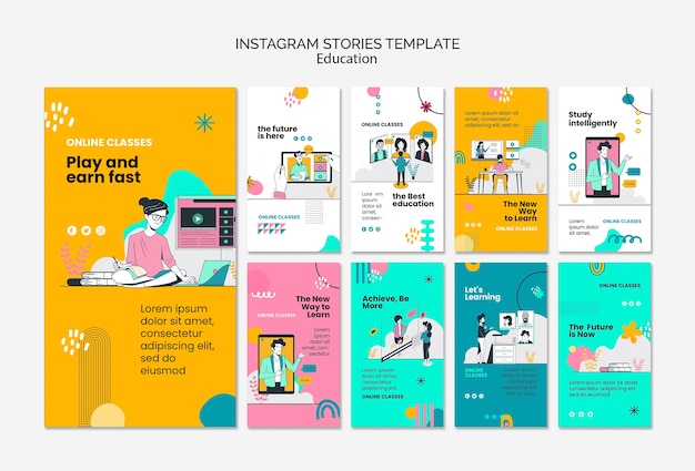 instagram рассказы о концепции образования в плоском дизайне