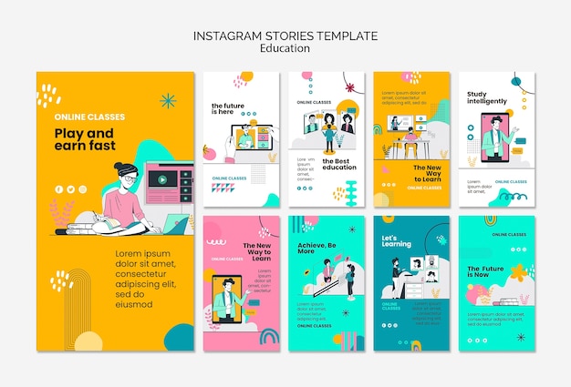 PSD flat design education concept instagram stories