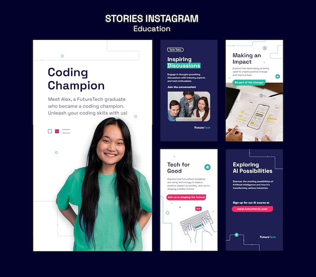 PSD flat design education concept instagram stories