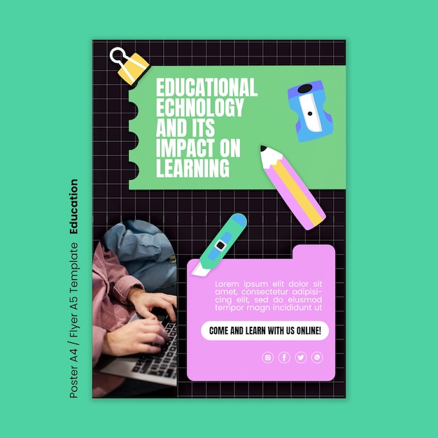 PSD flat design education concept poster template