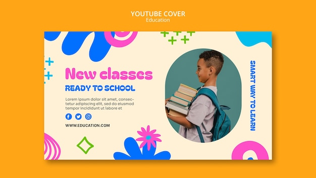PSD copertina di youtube del concetto di educazione al design piatto
