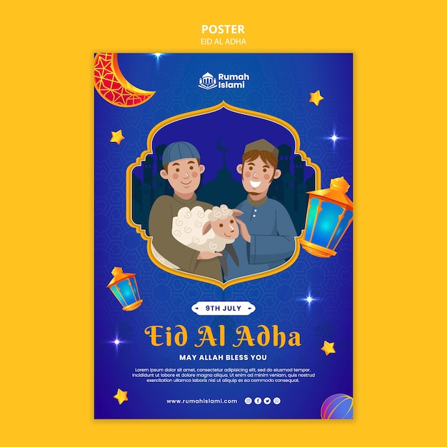 Modello di poster eid al-adha design piatto