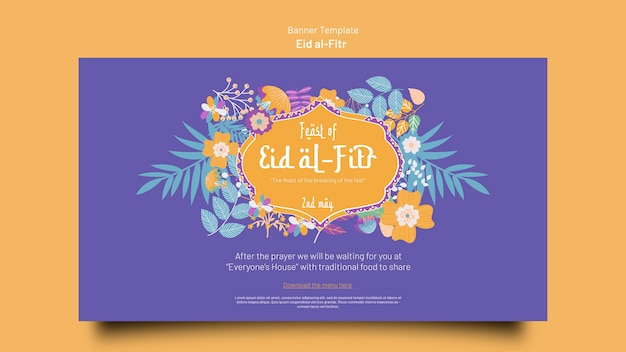 PSD modello di design piatto eid al-fitr banner design