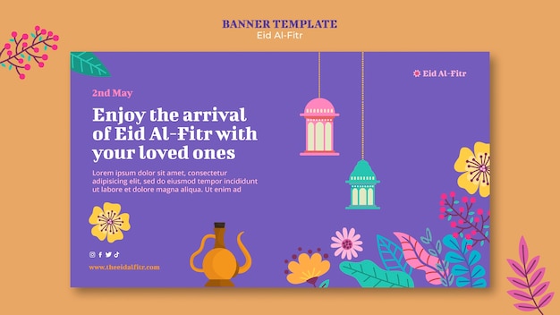 PSD flat design eid al fitr banner template