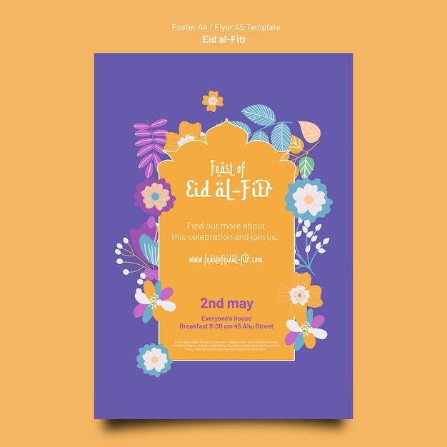 Flat design eid al-fitr poster design template