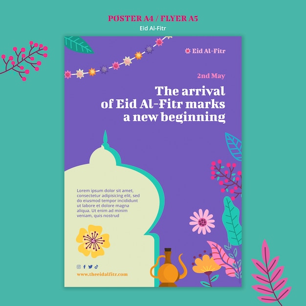 Flat design eid al fitr poster template