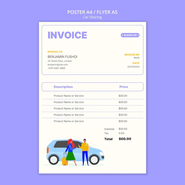 Flat design fakturamal for bildeling