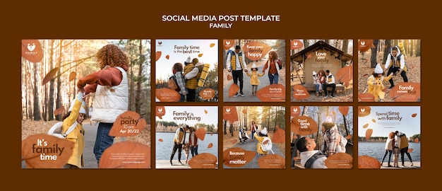 PSD flat design family instagram posts template