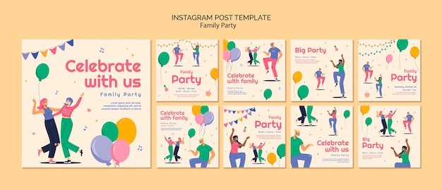 PSD flat design family party template