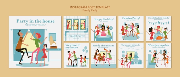 PSD flat design family party template