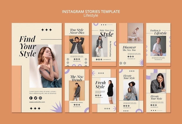 PSD storie di instagram per lo stile di vita della moda dal design piatto