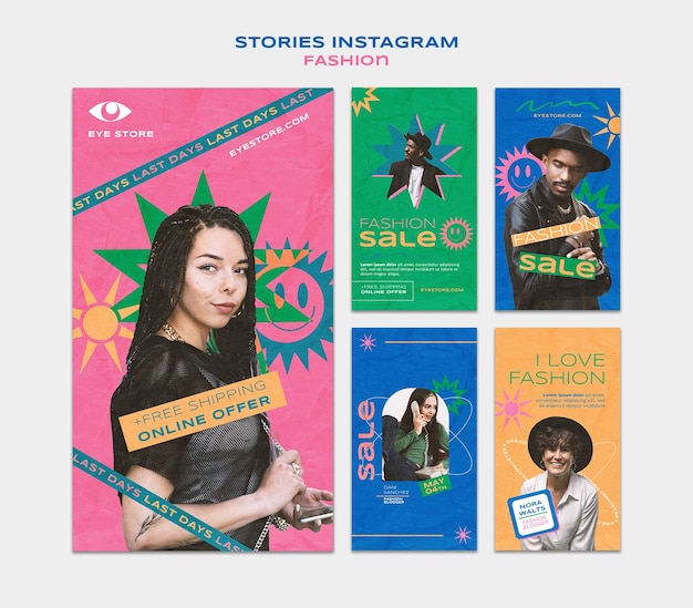 PSD Плоский дизайн модной распродажи instagram рассказы шаблон