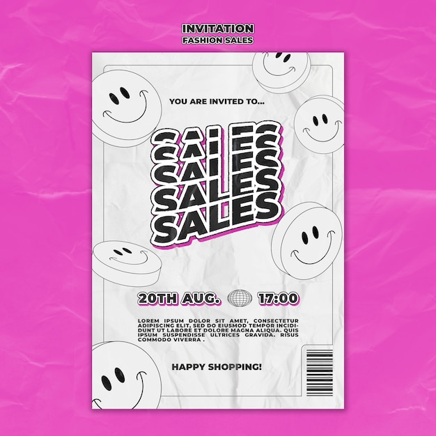 Flat design  fashion sales invitation template