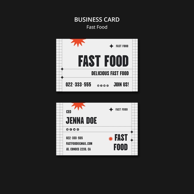 PSD Визитная карточка быстрого питания в плоском дизайне
