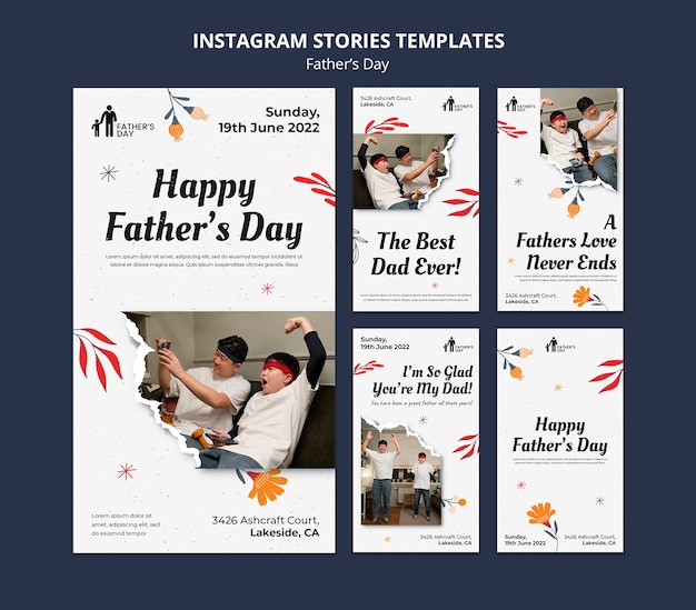 PSD flat design father's day instagram stories design template