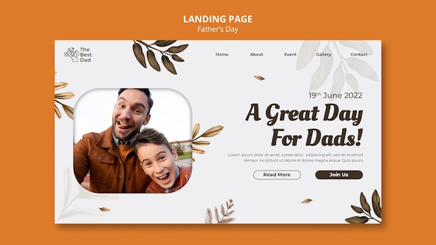 Flat design father's day landing page design template