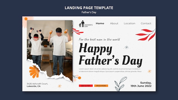 Modello di progettazione della pagina di destinazione per la festa del papà design piatto