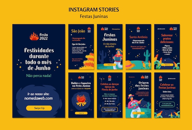 PSD modello di storie di instagram festas juninas design piatto