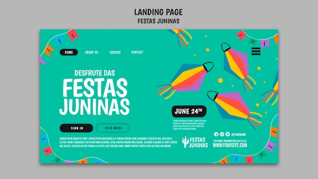 Modello di pagina di destinazione di festas juninas dal design piatto