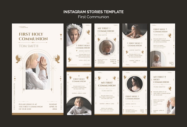 PSD flat design first communion instagram template