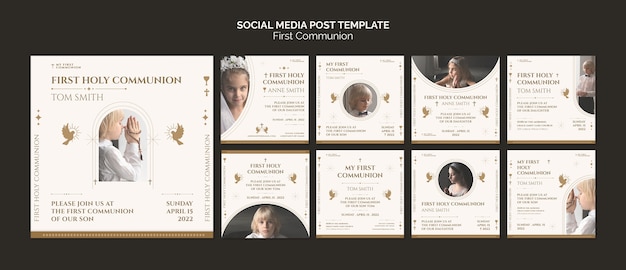 Flat design first communion instagram template