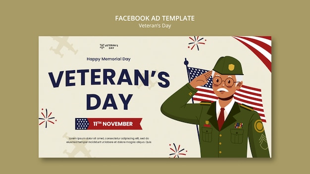 PSD flat design flveteran's day facebook template