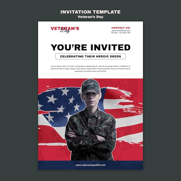 PSD flat design flveteran's day invitation template