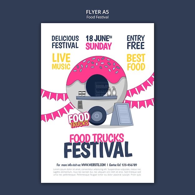 Flat design food festival poster template