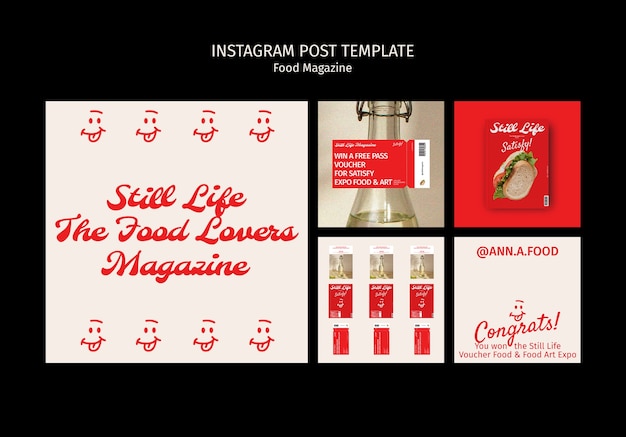 PSD flat design food magazine instagram posts