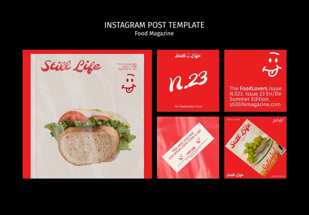 PSD flat design food magazine instagram posts