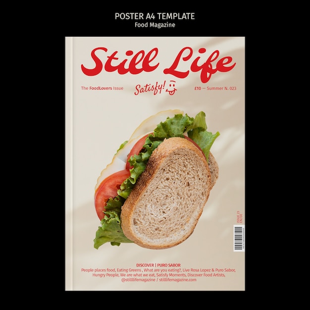 PSD flat design food magazine poster template