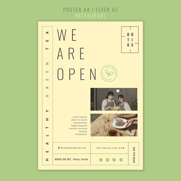 PSD flat design food restaurant poster template