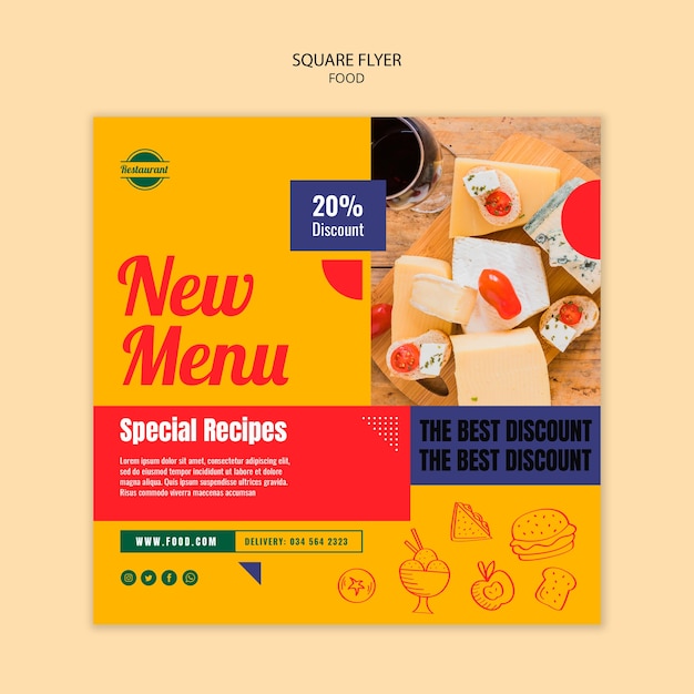 Flat design food square flyer design