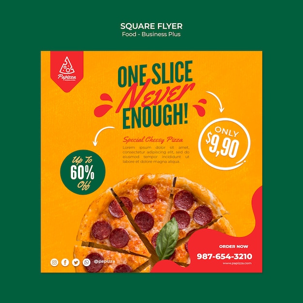 Flat design food square flyer design