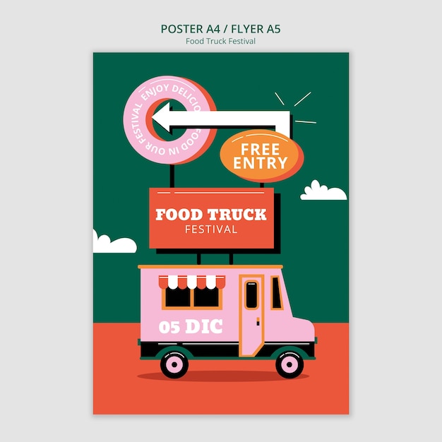 Flat design food truck festival poster template