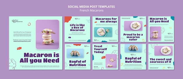 flat design french macarons instagram posts