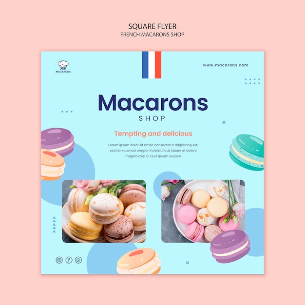 Flat design french macaroons shop template