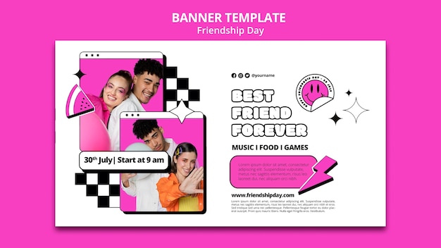 Flat design friendship day banner template