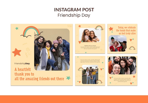 Flat design friendship day instagram posts