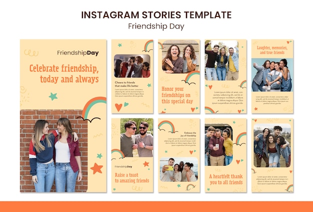 Storie di instagram per il giorno dell'amicizia in design piatto