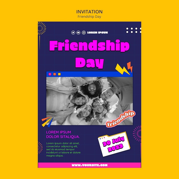 PSD flat design friendship day invitation template