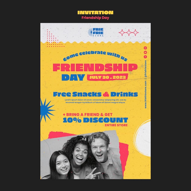 PSD flat design friendship day invitation template