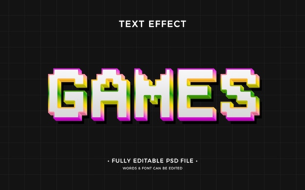 Flat design games pixel text effect template