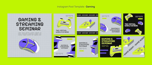 Flat design gaming instagram posts
