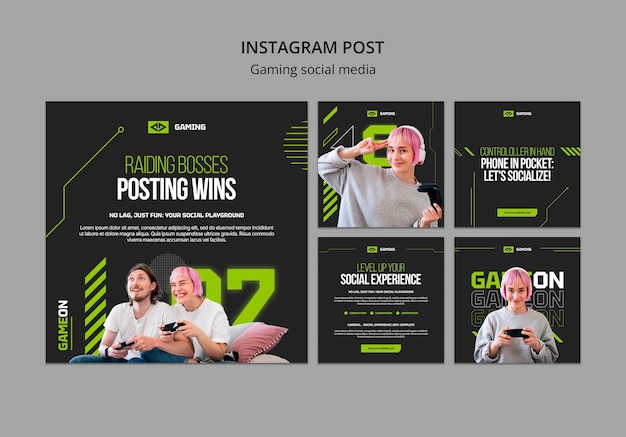 PSD flat design gaming social media instagram posts